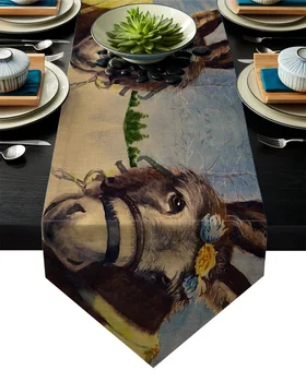 

Animal Painting Donkey Table Runner Table Flag Home Party Decorative Tablecloth Table Runners for Wedding