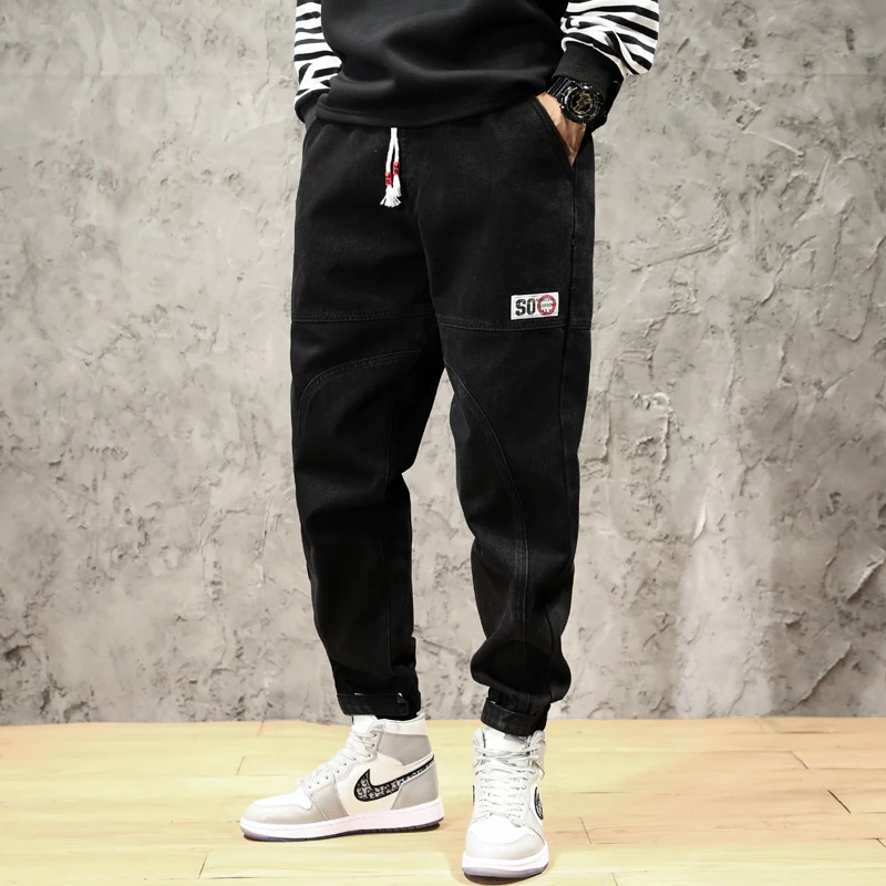

Japanese Vintage Fashion Men Jeans High Quality Spliced Designer Loose Fit Denim Cargo Pants Hombre Streetwear Hip Hop Joggers