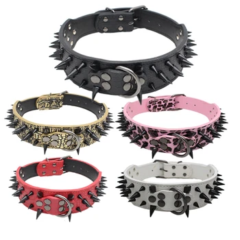

Spiked Studded Small Large Dog Collar Rivet Accessory Hond Neck Strap For Puppy Necklace Leather PU Pitbull Bulldog Pet Supplies