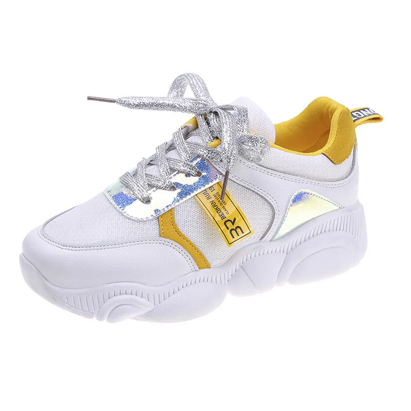 

Platform Sneakers 2019 Autumn Fashion New Bling Women Casual Shoes Mixed Colors Microfiber Lace-up Ladies Breathable Footwear