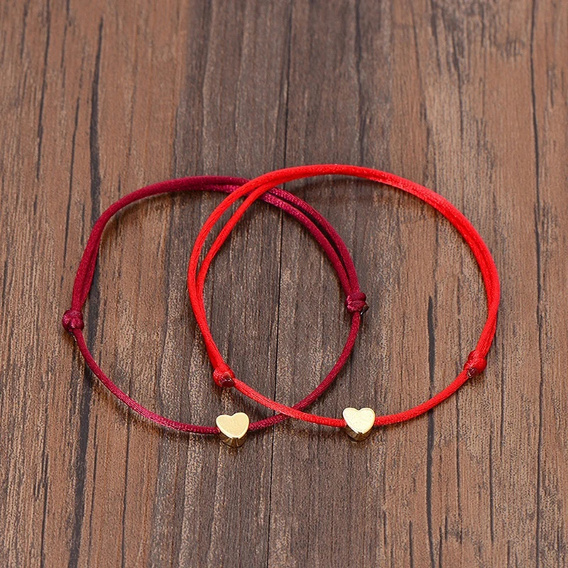 Handmade Stainless Steel Love Heart Shape Charm Bracelet Thin Red Rope Thread String Bracelets For Men Women Couples