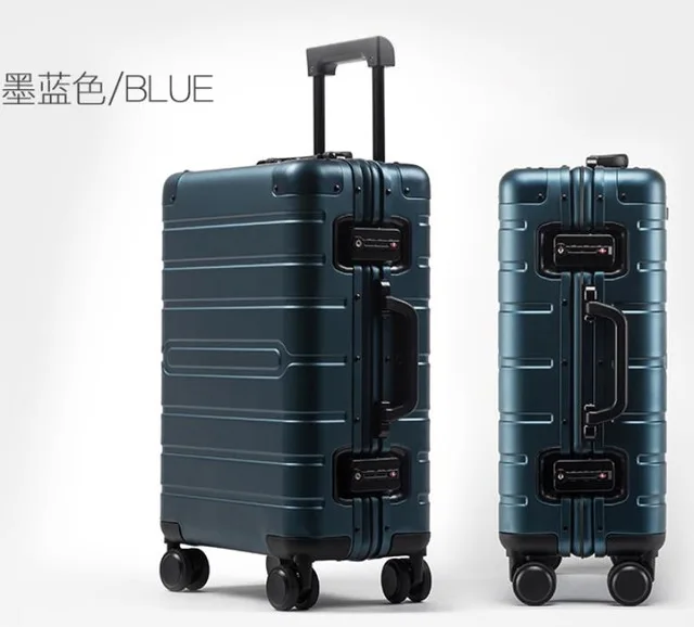 blue Rolling luggage Чемодан на колесиках из алюминиевого сплава, чемодан для путешествий на колесиках, серебристо-красный чемодан для переноски, модный чемодан на колесиках - Цвет: blue Rolling luggage