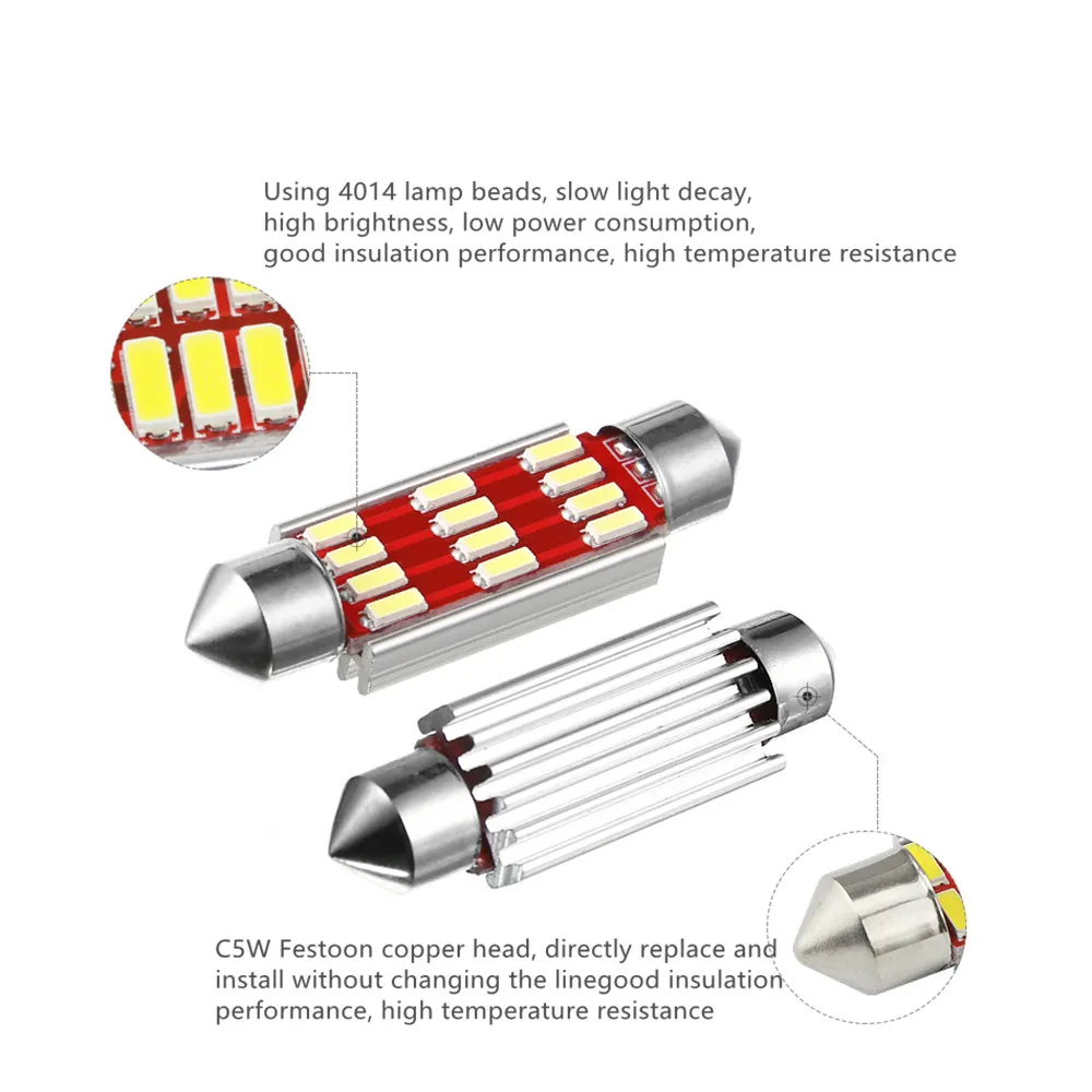 10 шт. светодиодный светильник Voiture 36 мм 39 41 купол lumiere 12SMD 4014 CANBUS De interieur c5w Ampoules Feux