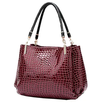 

ACELURE Red Black PU Leather Designer Women Shoulder Crossbody Bags Fashion Large Handbag Purse Casual Crocodile Pattern Totes