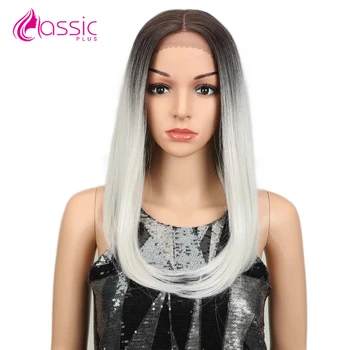 

Synthetic Lace Front Wig 18 Inch Straight Bob Wig For Black Women Ombre White Color Long Bob Heat Resistant Classic Plus