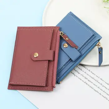 Women Fashion Small Wallet Purse Solid Color PU Leather Mini Coin Purse Wallet Credit Card Holder Bags Zipper Coin Purse - Image 2