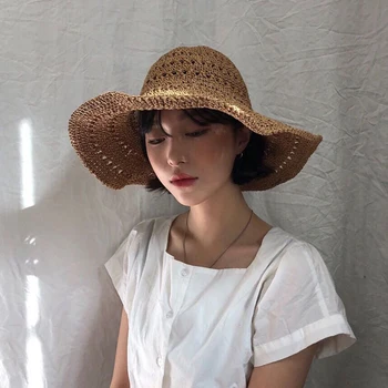 

Big brimmed straw hat women summer outing beach hat fisherman hat sunscreen sun hat