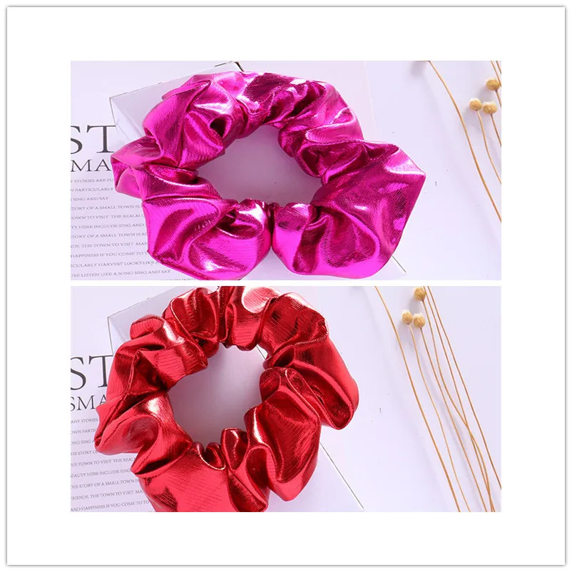 1pc red 1pc rose red 1 или 2 шт. женские резинки для волос из искусственной кожи золотого цвета, винтажные резинки для конского хвоста, эластичные резинки для волос для девочек, блестящие резинки для волос, аксессуары для волос - Цвет: 1pc red 1pc rose red