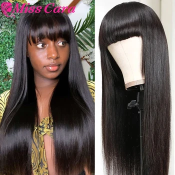 

Miss Cara Straight Human Hair Wigs With Bangs Full Machine Made Wigs Natural Color Peruvian Body Wave Remy human Hair Wigs