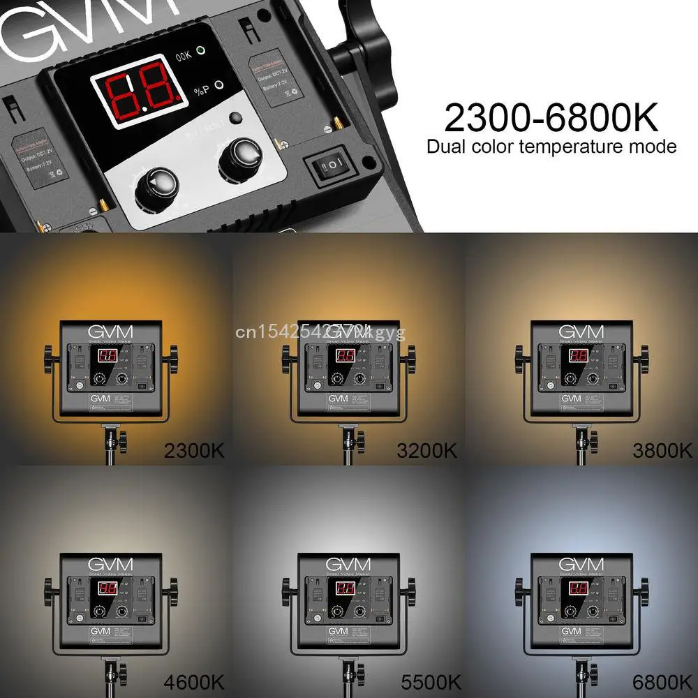 GVM 2パックLEDビデオライトキットAPPコントロール付、バイカラー可変2300 K~6800 Kデジタル表示輝度10~100%でビデオ撮影用、CRI  97+TLCI 97 LEDビデオライ