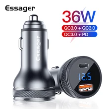Essager 36w usb carregador de carro carga rápida 3.0 pd qc 3.0 tipo c adaptador de carregamento no carro display led carregador de carro para iphone xiaomi