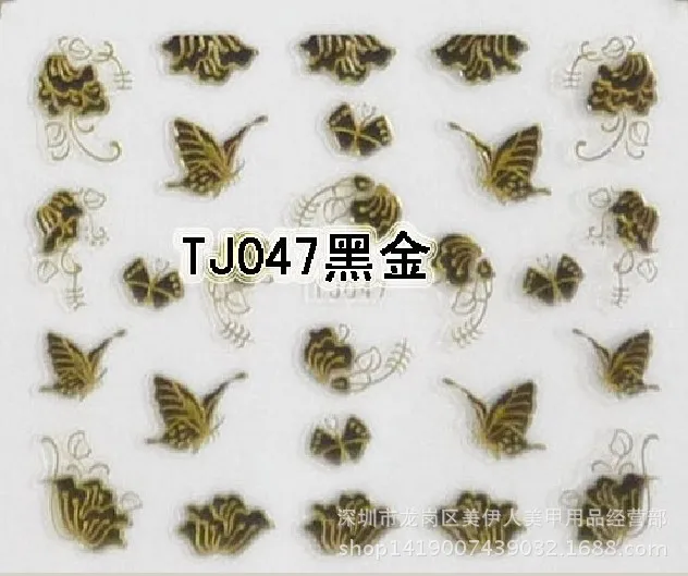 Newest 5 sheet 12 type Black gold Nail Stickers Designs Gummed 3D Nail Art Stickers Decals Makep Art Decorations TJ037-048 - Цвет: TJ047 5sheet