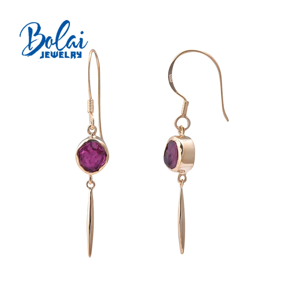 

Bolai,2021 New handmade hook earring natural ruby aquamarine africa amethyst gemstone rough 925 sterling silver fine jewelry