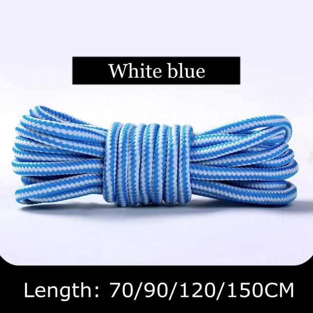 1 Pair Martin Shoes Round Shoe Laces Striped Double Color Fashion Shoelaces Outdoor Hiking And Leisure Sports Shoelace 18 Color White blue