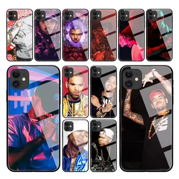 

Chris Brown Rap singer Case for iPhone 11 Pro Max X XS XR 8 7 6 6S Plus Tempered Glass Black Edge Coque Phone Cover