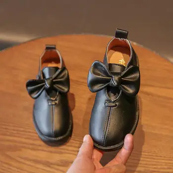 

kids leather shoes spring autumn girls bow shoes children solid color shoes rubber princess footwear