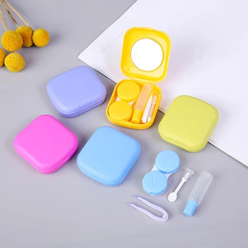 

Mini Square Contact Lens Case With Mirror Easy Carry Pocket Contact Lens Storage Box Container Solid Color Lovely Travel Beauty