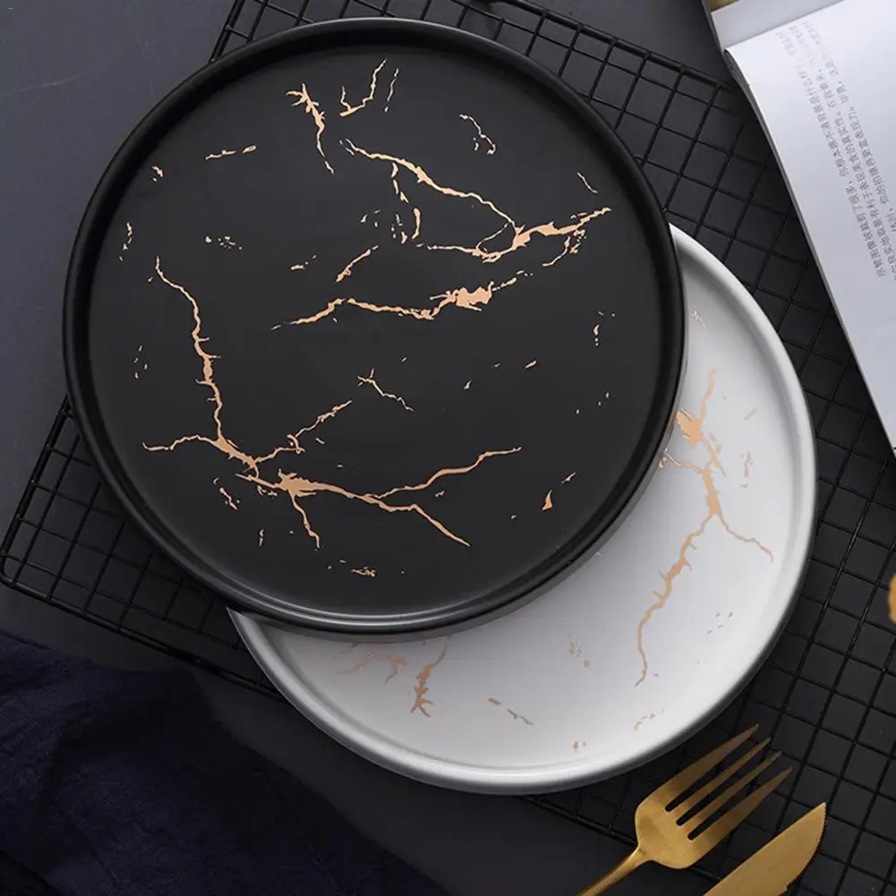 Скандинавский стиль Мраморное блюдо инновационное домашнее керамическое блюдо в стиле вестерн блюда для бифштекса тарелка Черная Посуда для завтрака плоская тарелка