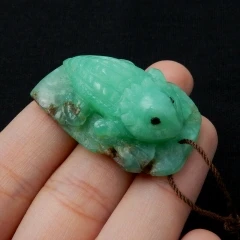 

Natural Chrysoprase hand carved Lizard Pendant, unique Figurine, 35x25x11mm, 11.7g