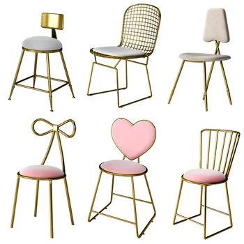 

Golden Chair Designer Chair Creative Wrought Iron Personality Grid Nordic Light Luxury Casual Coffee Makeup Net Red Dining Chair
