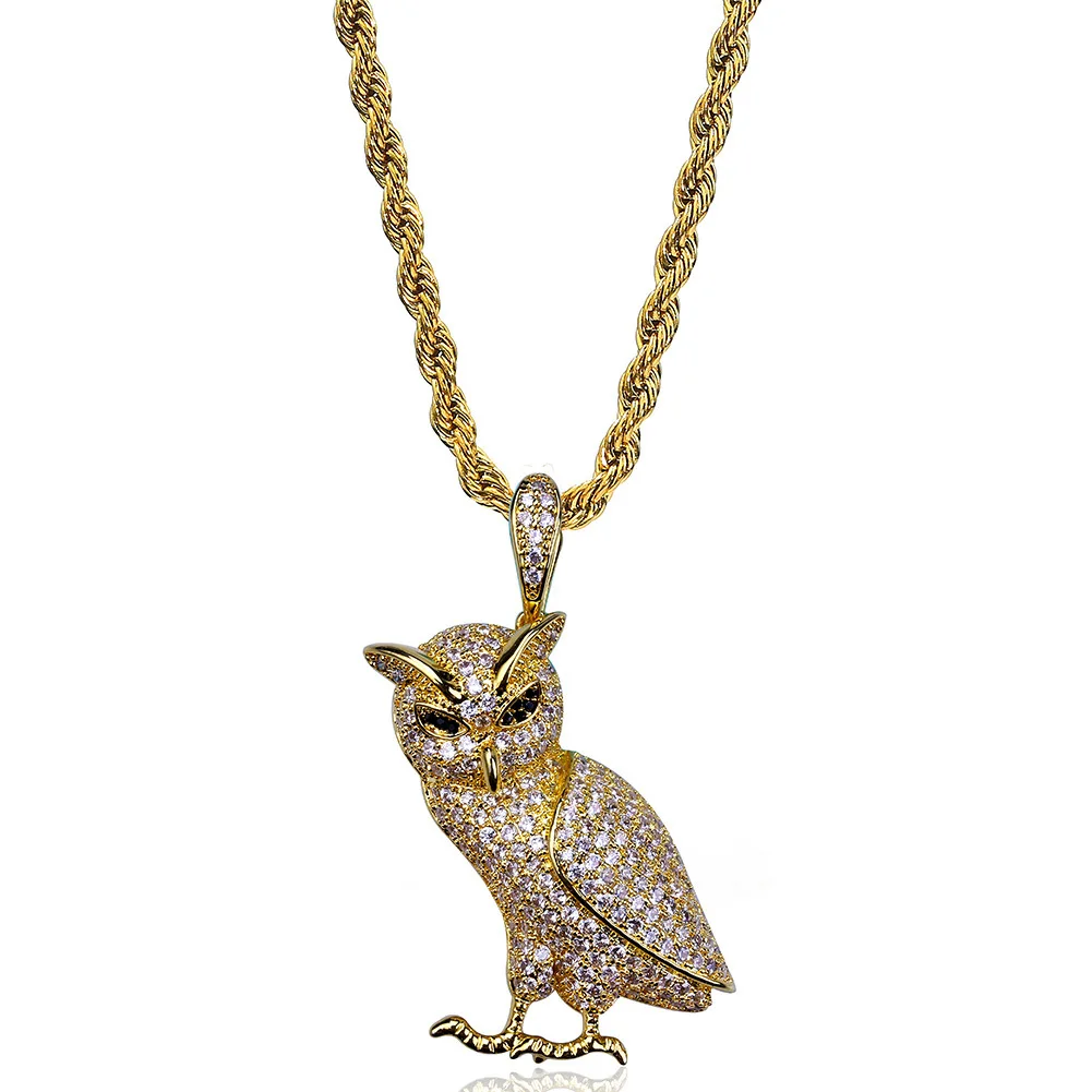 Iced Out Zircon Owl Pendant Animal 