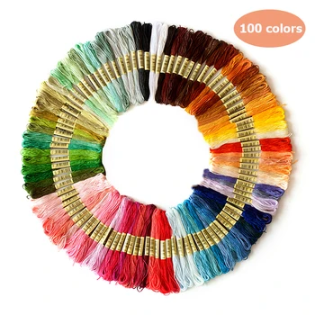 

100 Pcs Embroidery DIY Silk Line Branch Threads Similar Dmc Thread Floss Skein Cross Stitch Thread Random Color
