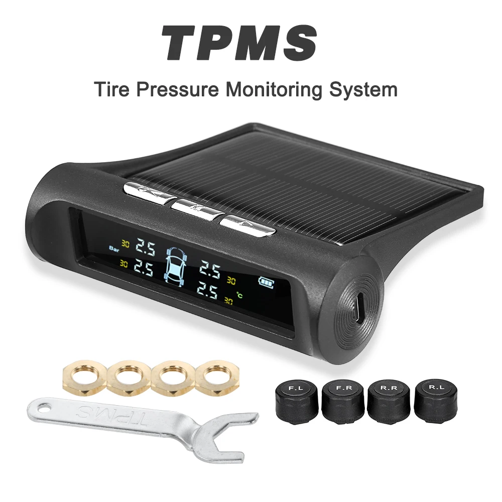 Умный автомобиль TPMS система контроля давления в шинах Солнечная энергия USB цифровой ЖК-дисплей Автоматическая охранная сигнализация s давление в шинах