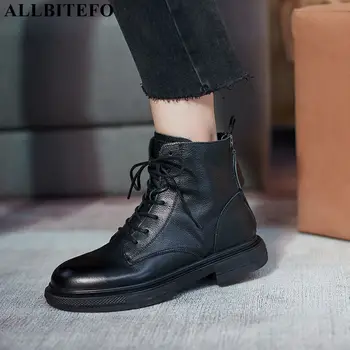 

ALLBITEFO thick heels genuine leather brand high heels women boots autumn women high heel shoes autumn ankle boots for women