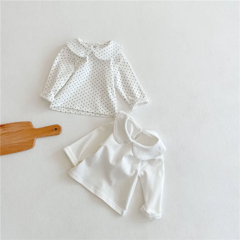 Soft Breathable Baby Girls Blouse Spring Autumn Long Sleeve Petal Collar Shirt for Girls Cotton Pullovers Toddler Clothing