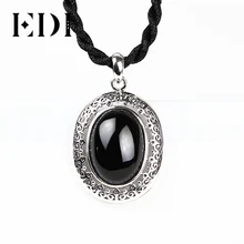 EDI Аутентичные стерлингового серебра 925 пробы черное ожерелье с халцедоном& кулон для женщин подарок ювелирные изделия из стерлингового серебра