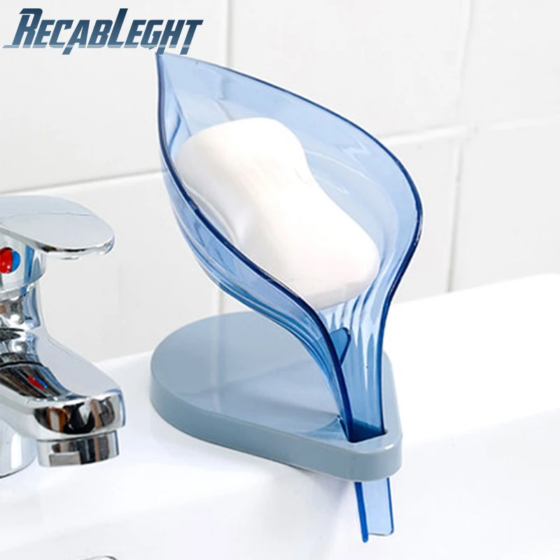 

1pc Leaf-Shaped Soap Box Sponge Holder With Suction Cup Drain Box Soap Drying Rack For Easy Installation Of Bathroom Accessories
