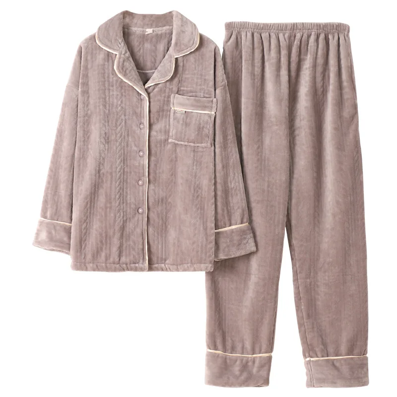 Autumn and Winter Pajamas Women's Smoke Gray Thickened Plus Velvet Two-piece Suit Feminine Home Clothing