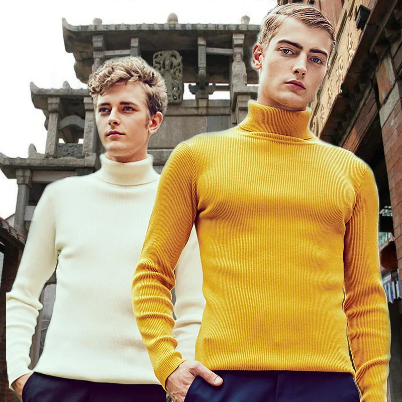 

2019 high collar thick wool pullover men's pull men's black yellow cashmere men's sweater slim men's streetwear pullover