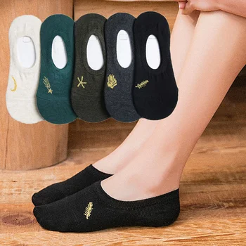 

Female Feather Shell Star Embroidered Socks Spring Autumn Casual Boat Socks Women Non-slip Cotton Brand Invisible Short Socks