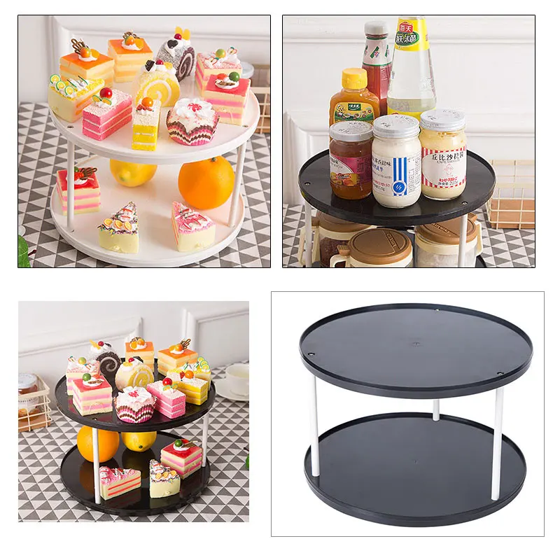 

360 degree Rotating Multifunctional Round Cosmetics Desktop Plastic Storage Rack Afternoon tea Dessert Organizer Sundries Holder