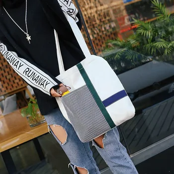 

Women's bag contrast color personalized leisure shoulder bag student zipper slanting bag canvas bag
