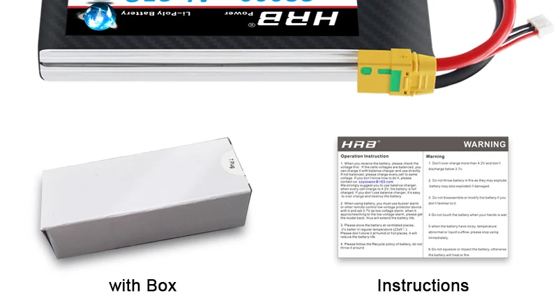 HRB 2S 7.4V 22000mah Lipo Battery, exh HAZ WARNING Octritieniien e[ with Box Instruction