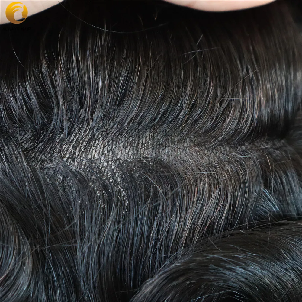 Alwayshair 6 дюймов кожа мужчины парик индийские человеческие волосы кусок прочный 130%
