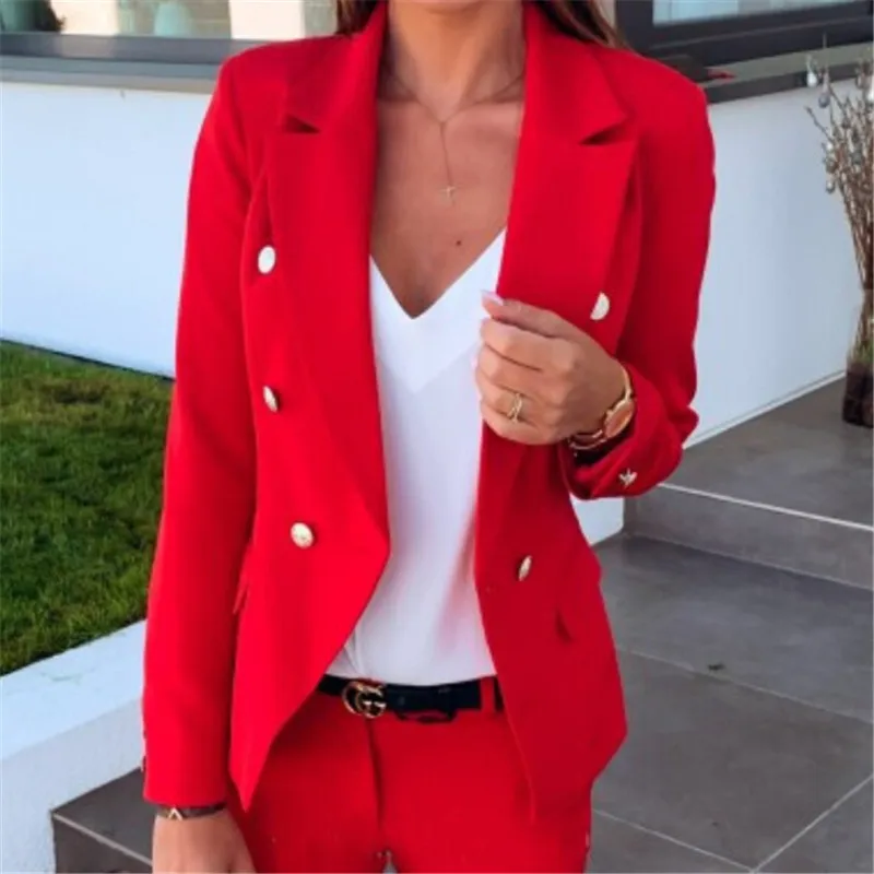 

Fall Winter Suit Blazer Women 2019 New Casual Double Breasted Pocket Women Blazers Jackets Elegant Long Sleeve Blazer Outerwear