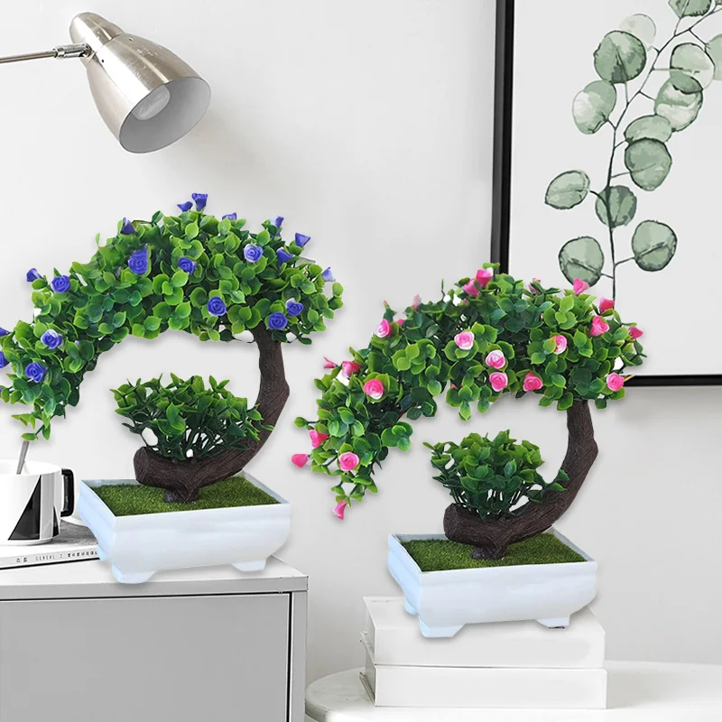 Simulated Potted Plants Crescent Rose DIY Gift Household Ornament Plastic Lightweight Fake Plant Decoration Home Decor Garden