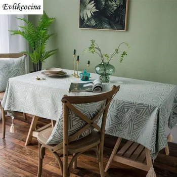 

Free Shipping Green Triangles Jacquard Tablecloth Home Table Cover Mantel De Mesa Multifunction Nappe Centrini Moderni Tassel