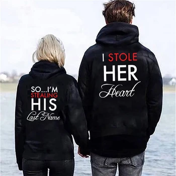 

Stole Her Heart Printed Hooded Couple Sweatshirt Fashion Casual Letter Women Hoodies Sweatshirt Women's Clothing