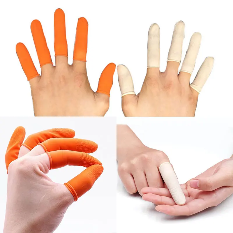 100pcs Latex Finger Golves Orange Antiskid Rubber Glove Counting Work Nail Covers Protectors Cots Antistatic Fingertip | Дом и сад