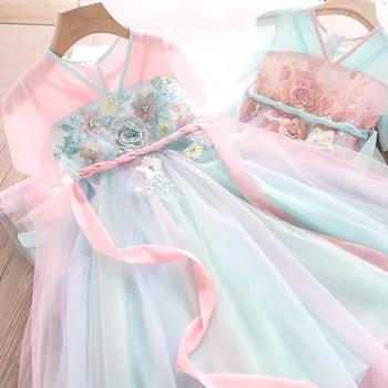 

2020 Summer Girls Chinese Style Three-Dimensional Flowers Dress Wholesale