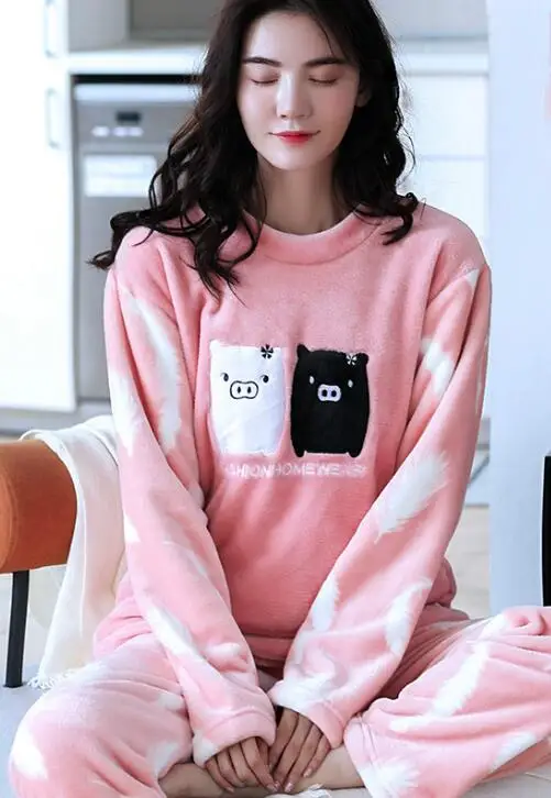 StyleC H5997 пижамы с героями мультфильмов для студентов, женские пижамы из кораллового флиса с круглым вырезом, женские милые фланелевые пижамы с длинным рукавом, зимняя домашняя одежда - Цвет: StyleC