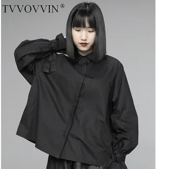 

TVVOVVIN Spring Autumn New Long-sleeve Vintage Solid Color Wild Single-breasted Loose Lapel Baby Shirt Shirt Women Thin