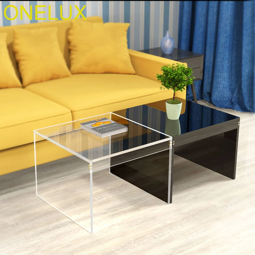 2pcs clear black Плоская упаковка) элегантный акриловый журнальный столик, u-образная люцитовая сторона/чай/случайные/кофейные столики - Цвет: 2pcs clear black