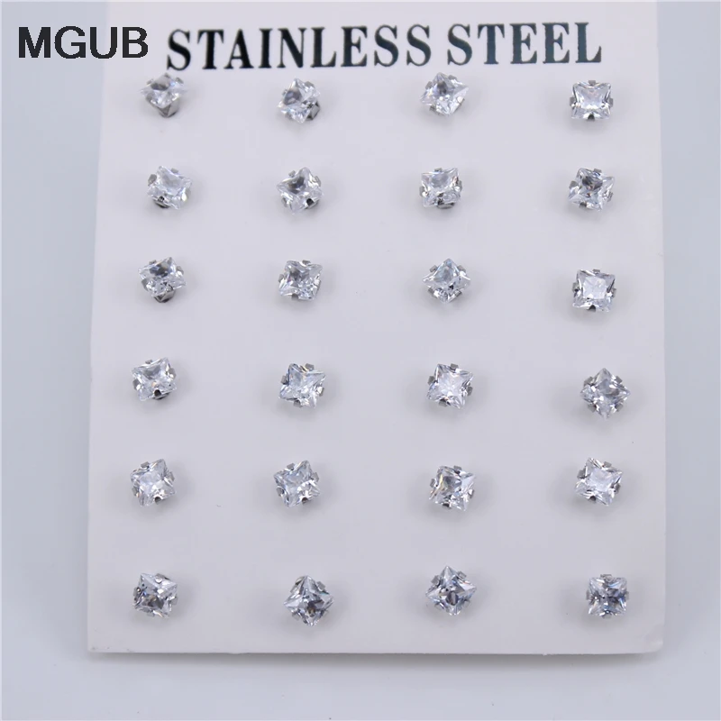 12 пар/компл. серебро Цвет Диаметр с диагональю экрана 3-6 мм высокое качество серьги с цирконием кубической огранки для Для женщин Нержавеющая сталь ювелирные изделия ZN27