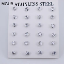 12 пар/компл. серебро Цвет Диаметр с диагональю экрана 3-6 мм высокое качество серьги с цирконием кубической огранки для Для женщин Нержавеющая сталь ювелирные изделия ZN27