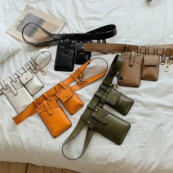 

Fashion Multi-pocket Pure Color Ring Leather Waist Bag Casual Messenger Shoulder Bag Chest Bag Multi-function Pockets